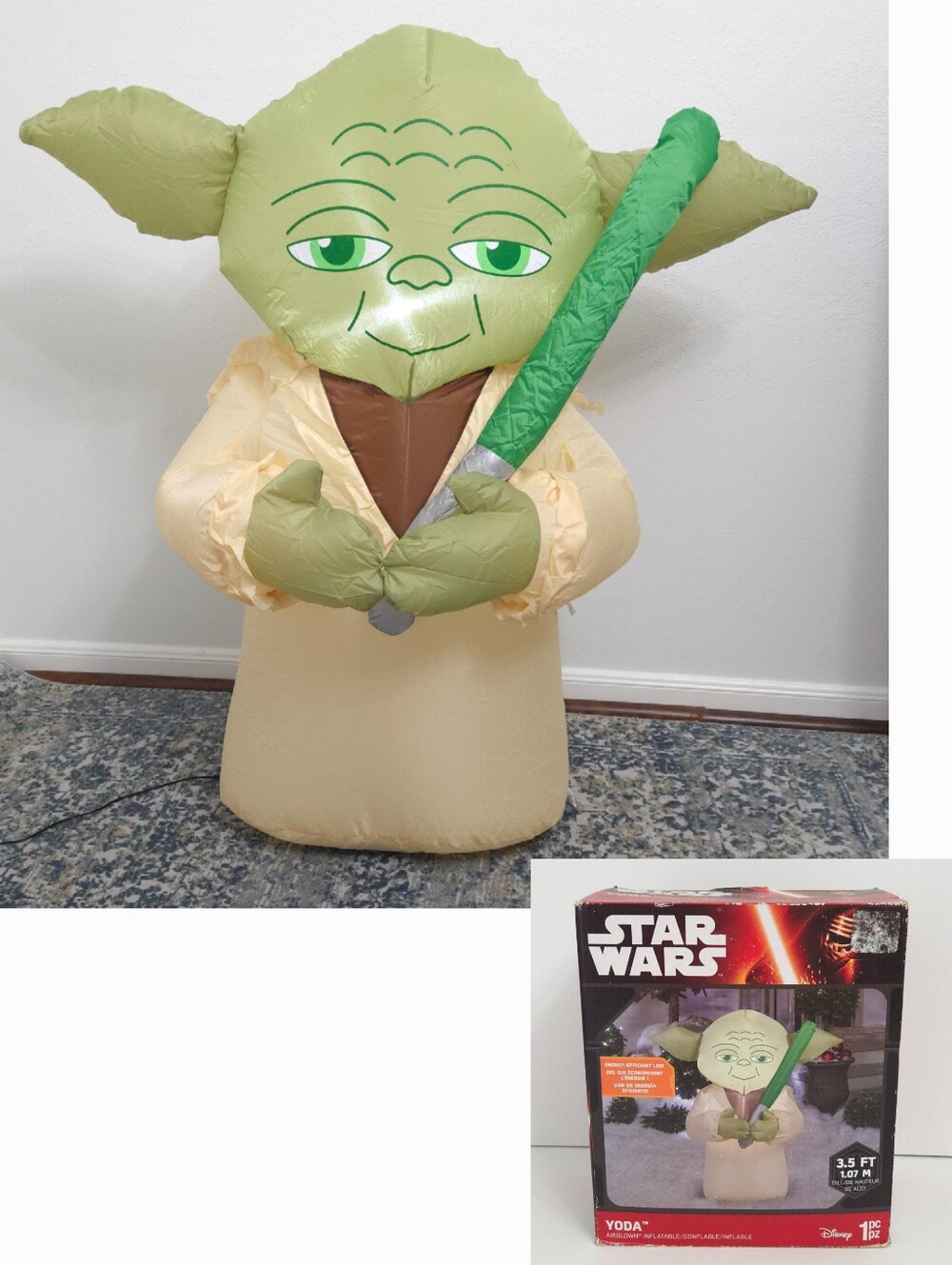 Gemmy Star Wars Yoda 2016 Light-Up Airblown Inflatable- 3.5 ft